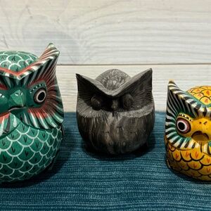 Vintage Handcrafted Hand Painted Wooden Owl Figurines